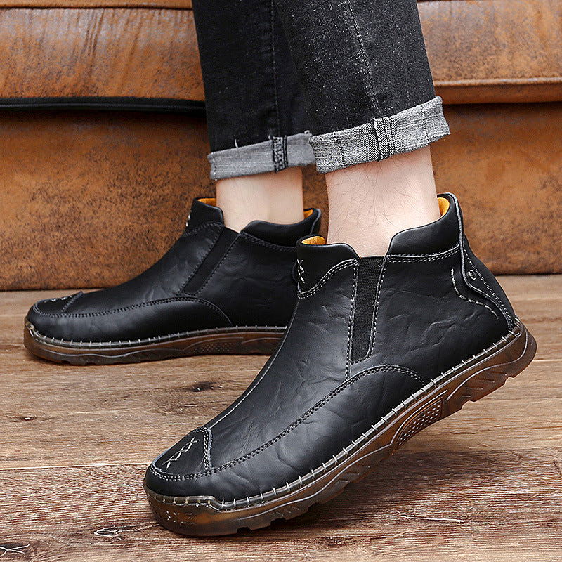 Herren Bequeme Lederhalbstiefel mit elastischem Einschlupfdesign EB