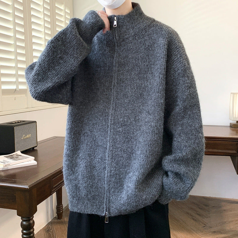 Damen Schicker und flauschiger Strickjacke mit hochgeschlossenem Reißverschluss EB