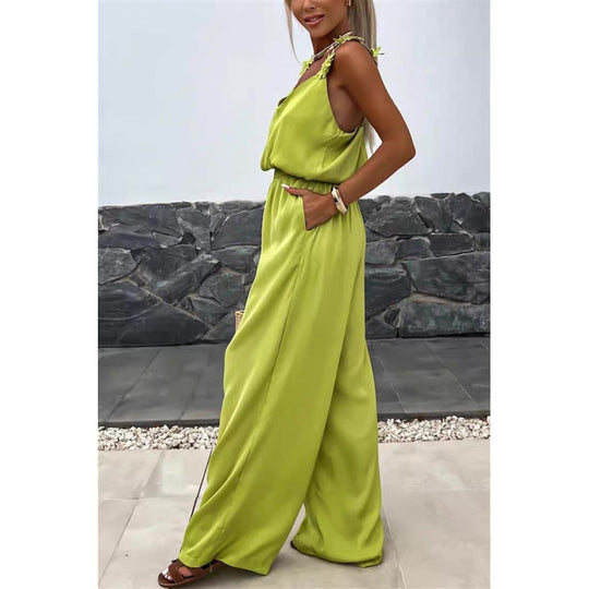 Damen Jumpsuit mit floralen Rüschen und weitem Bein EB