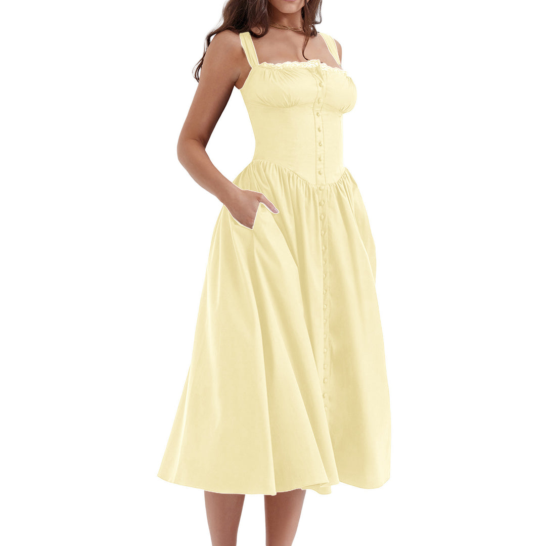 Damen Maxi-Kleid mit knöpfbarem Oberteil und schwingendem Rock EB