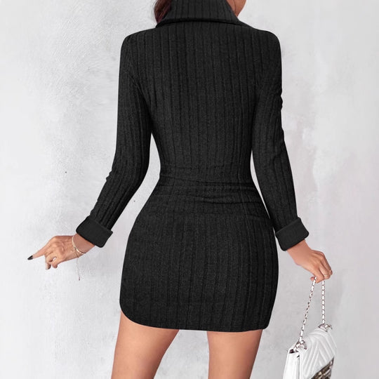 Damen Strick-Wickelkleid mit Eleganten Knöpfen EB