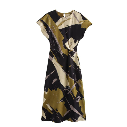 Damen Maxikleid mit modernem geometrischen Muster und fließendem Schnitt EB