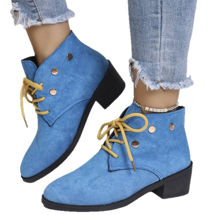 Damen modische Stiefeletten mit auffälligen Schnürdetails und stabiler Profilsohle EB