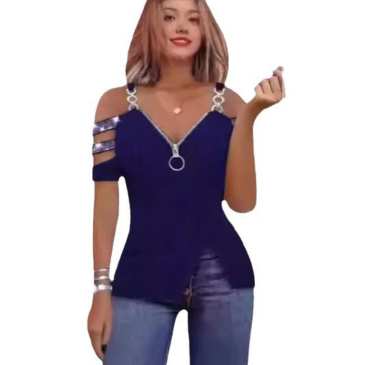 Damen Elegantes Oberteil mit asymmetrischem Schnitt und dekorativem Reißverschluss EB