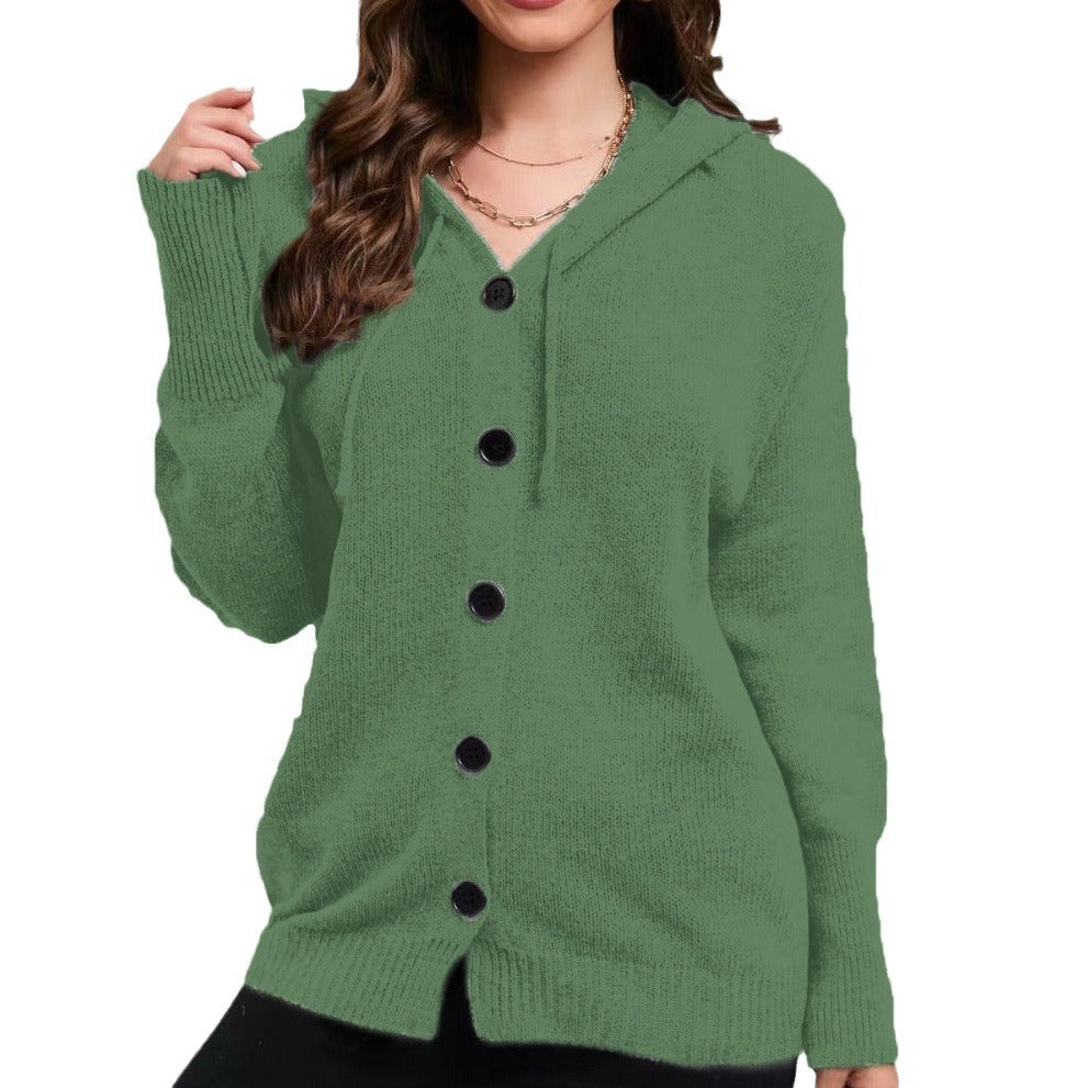 Damen Kuschelige Kapuzenjacke mit Knöpfen EB