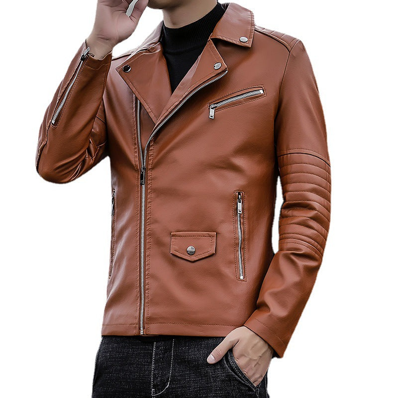 Herren Biker‑Lederjacke im Slim‑Fit mit gesteppter Ärmelpartie EB