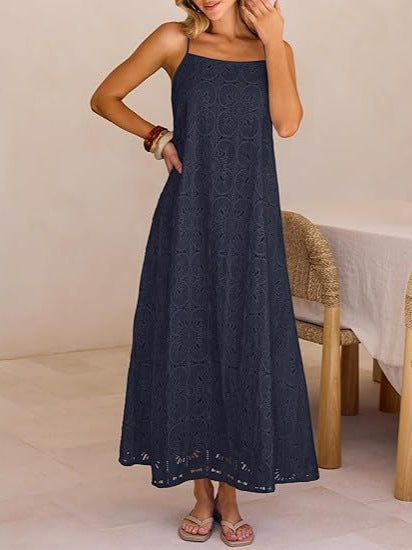 Damen Maxikleid mit filigranem Lochmuster EB