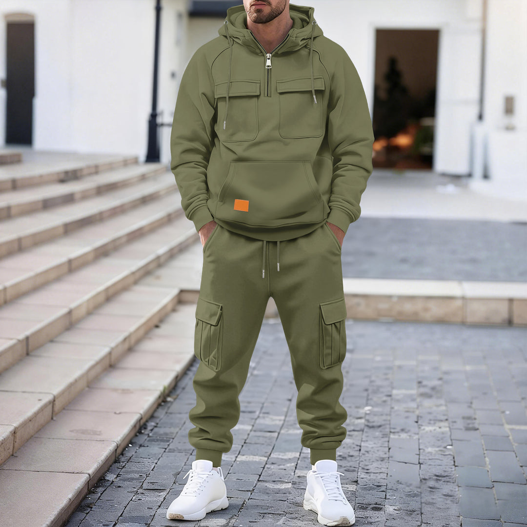 Herren nan technischer Oversize-Hoodie mit Halbzip, Kapuze, Kängurutasche und aufgesetzten Utility-Taschen EB
