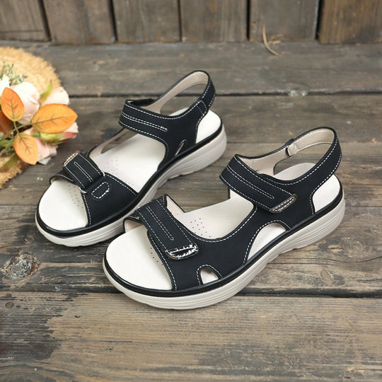 Damen Sportlich-elegante Komfort-Sandalen mit gepolstertem Fußbett und verstellbaren Klettverschlüssen EB