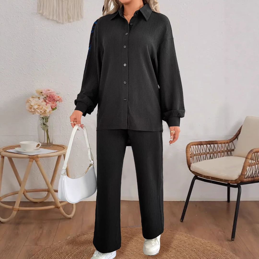 Damen Geripptes Oversize-Hemd mit Hemdkragen und Ballonärmeln EB