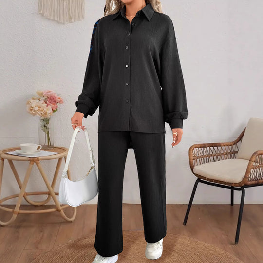 Damen Geripptes Oversize-Hemd mit Hemdkragen und Ballonärmeln EB