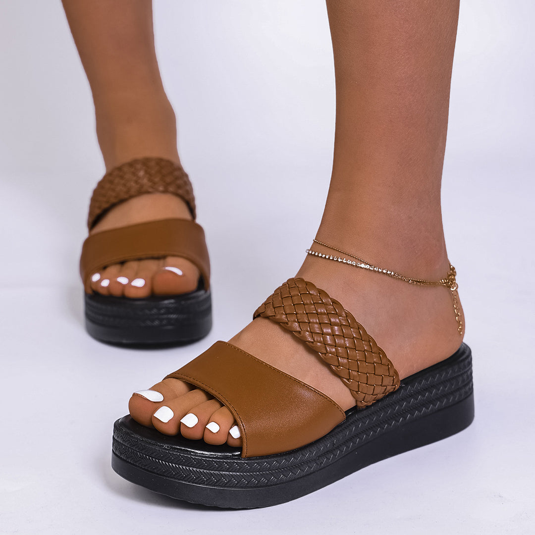 Damen Komfortable Crossover-Sandalen mit geflochtenem Obermaterial und rutschfester Sohle EB