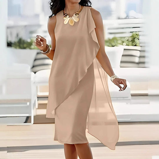 Damen asymmetrisches Chiffonkleid mit fließendem Schnitt EB