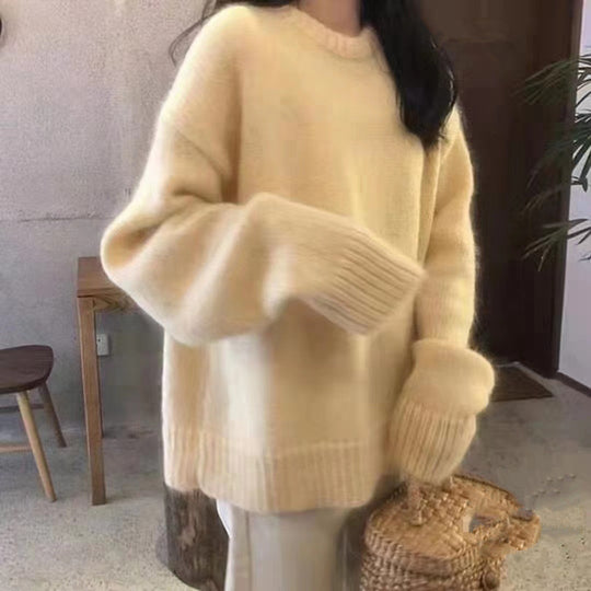 Damen Hochwertiger Strickpullover mit klassischem Rundhalsausschnitt und lässigem Schnitt EB