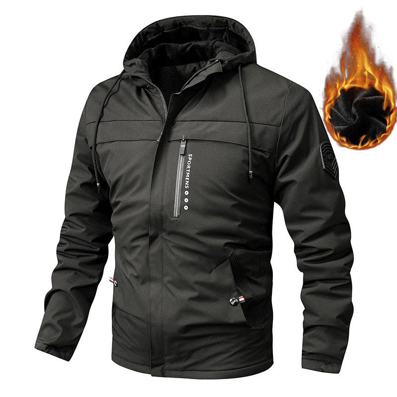 Herren nan thermisch gefütterte Softshelljacke mit Kapuze, Fleece-Innenfutter und Reißverschluss-Brusttasche EB
