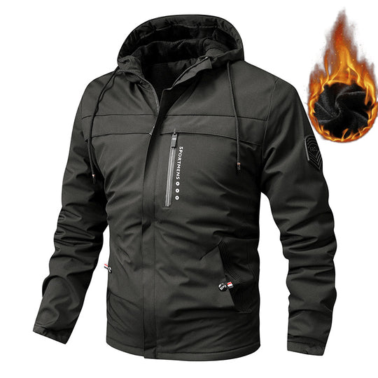 Herren nan thermisch gefütterte Softshelljacke mit Kapuze, Fleece-Innenfutter und Reißverschluss-Brusttasche EB