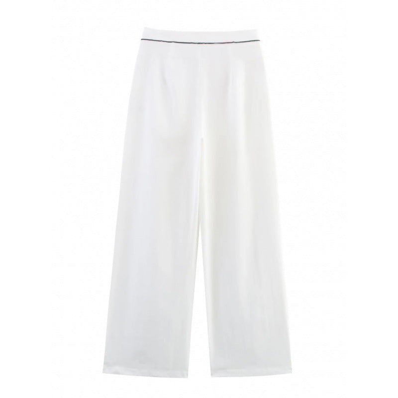 Damen weite Hochkannt-Hose mit eleganter Bundverzierung EB