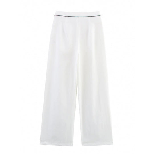 Damen weite Hochkannt-Hose mit eleganter Bundverzierung EB