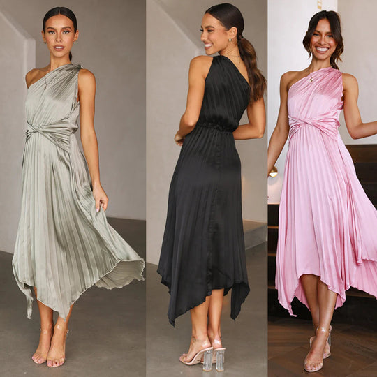 Damen Plissiertes Abendkleid mit asymmetrischem Saum und elegante Drapierung EB