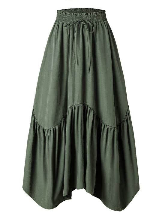 Damen Maxi-Rock mit kreativem Volantdesign und elastischem Bund EB