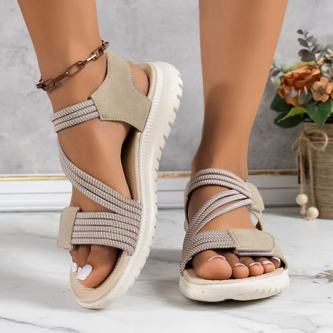 Damen bequeme Riemchensandalen mit verstellbaren Verschlüssen und dämpfender Sohle EB
