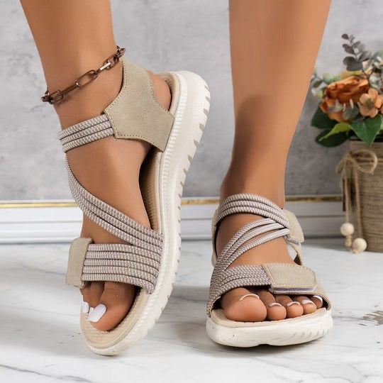 Damen bequeme Riemchensandalen mit verstellbaren Verschlüssen und dämpfender Sohle EB