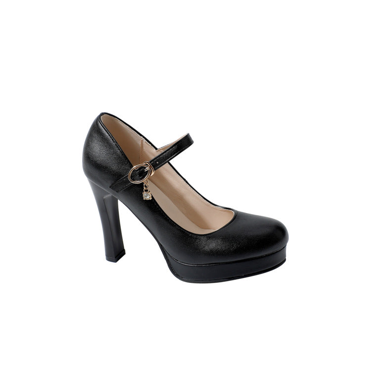 Damen Plateau-Pumps mit verstellbarem Riemchen und eleganter Schnalle EB