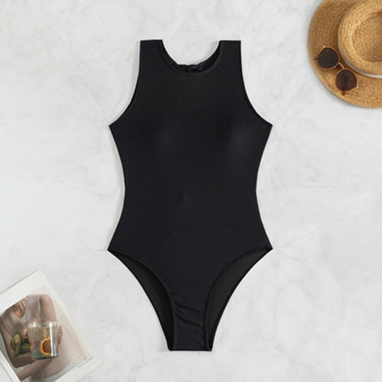 Damen Einteiler Badeanzug mit hochgeschlossenem Kragen und elegantem Schnitt EB