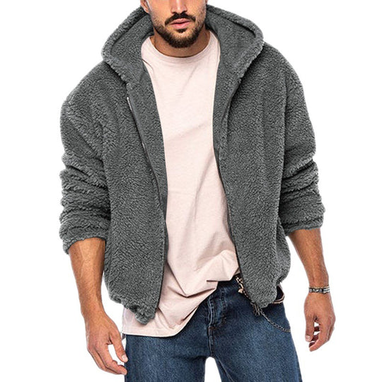 Herren Gemütliche Fleece-Jacke mit Kapuze und Reißverschluss EB