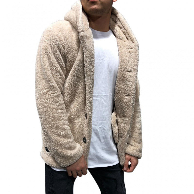 Herren Fleecejacke mit Kapuze und knöpfbarem Verschluss EB