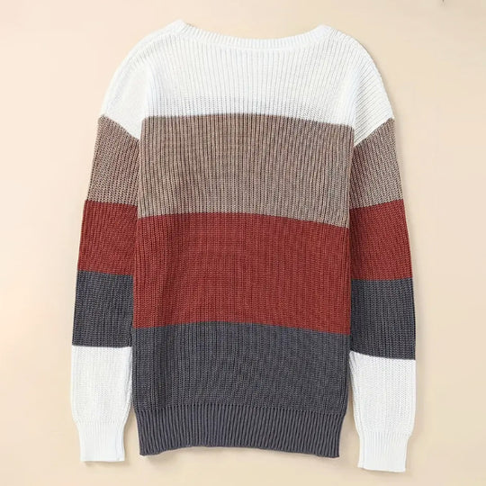 Damen modischer Strickpullover mit modernem Streifen-Design und langen Ärmeln EB