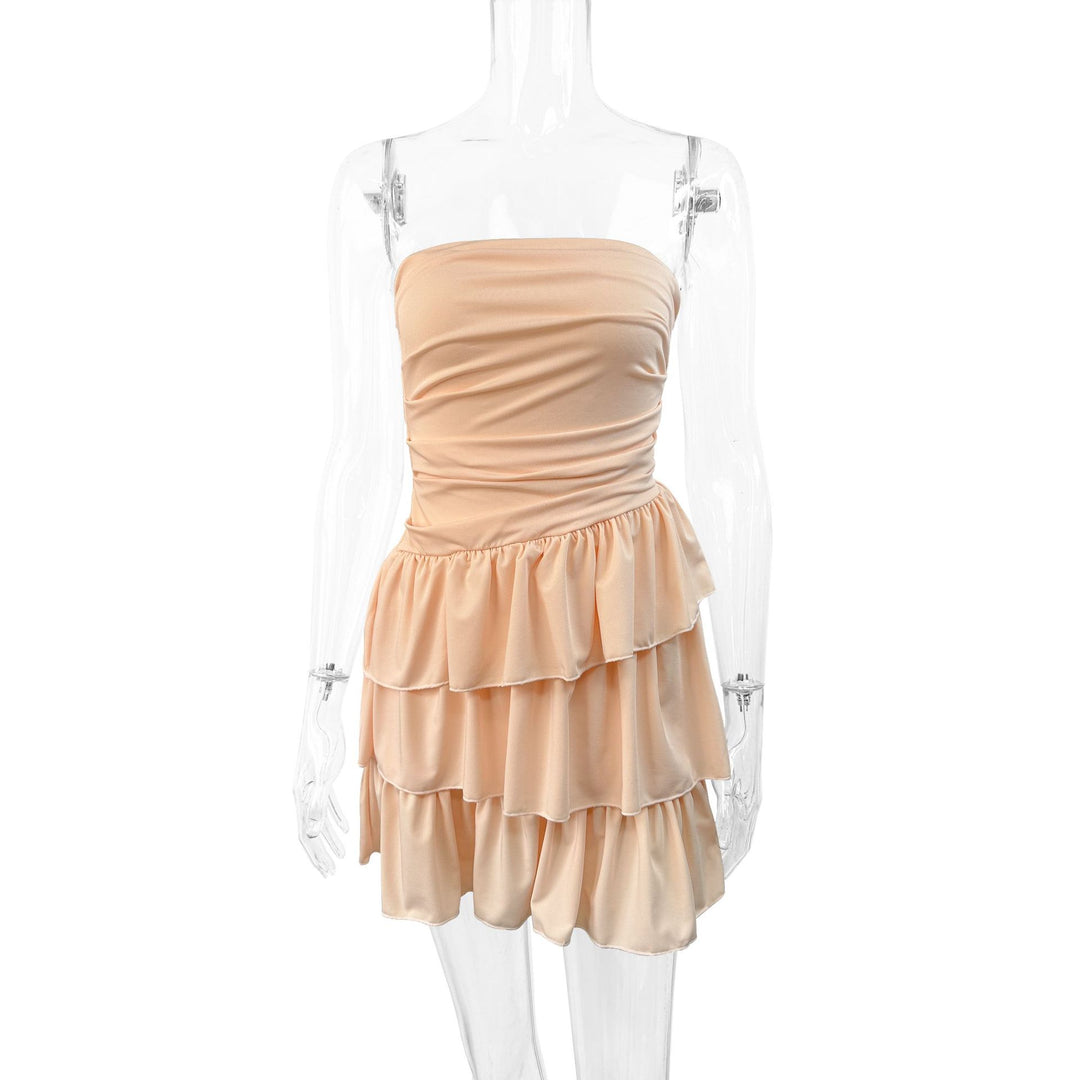 Damen Trägerloses Rüschenkleid mit voluminösem Rock EB
