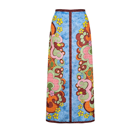 Damen Vintage Badeanzug mit buntem Muster und Schmuckgürtel EB