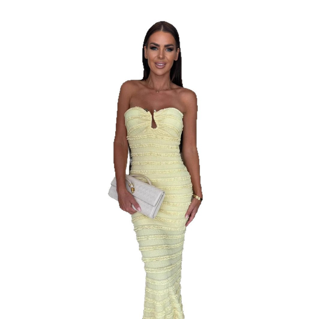 Damen Elegantes Maxikleid mit Tailliertem Schnitt und Raffungen EB