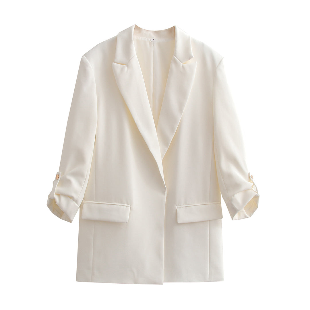 Damen Oversize Longline Blazer mit Dreiviertel-Ärmeln und Reverskragen EB