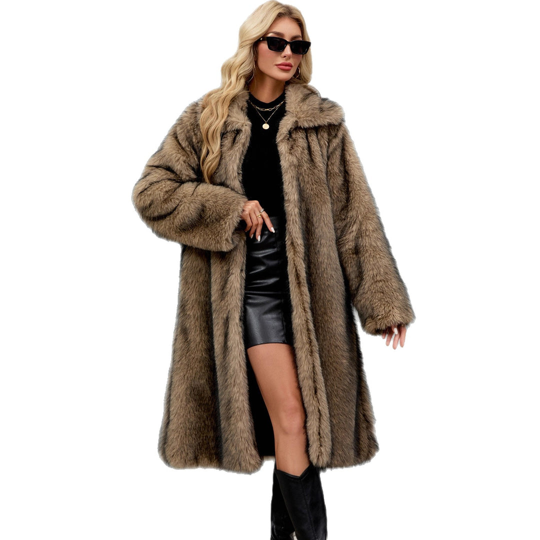 Damen Flauschiger Kunstpelzmantel mit elegantem Revers EB