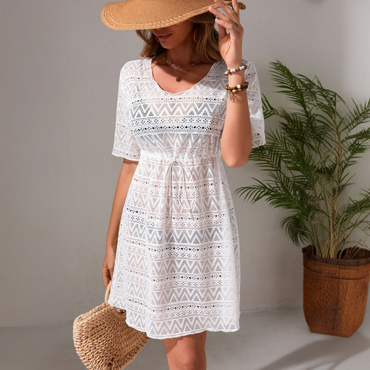 Damen luftige Häkel-Strandkleid EB