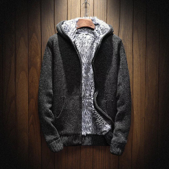 Herren kuschelige Kapuzenjacke mit weichem Innenfutter und seitlichen Eingrifftaschen EB
