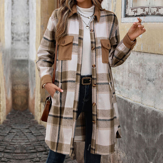 Damen Karomantel mit praktischem Taschen-Design und klassischem Schnitt EB