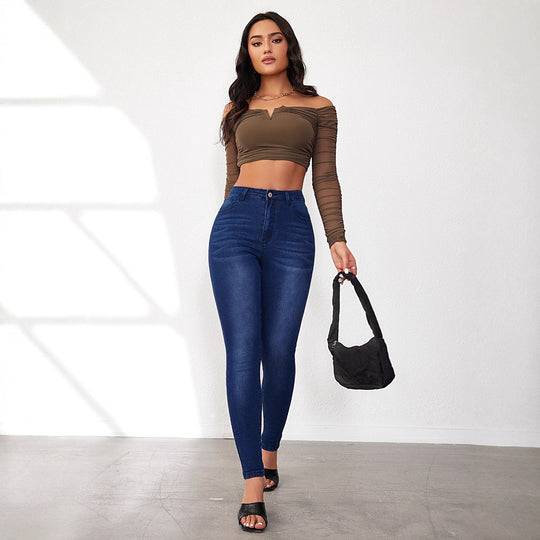 Damen Hochtaillierte Skinny Jeans mit moderner Waschung und raffinierten Details EB