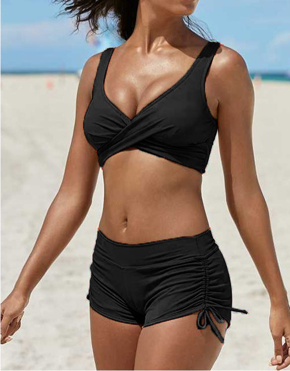 Damen Zweiteiliges Badeanzug-Set mit stylishen Raffungen und Cross-Über Design EB