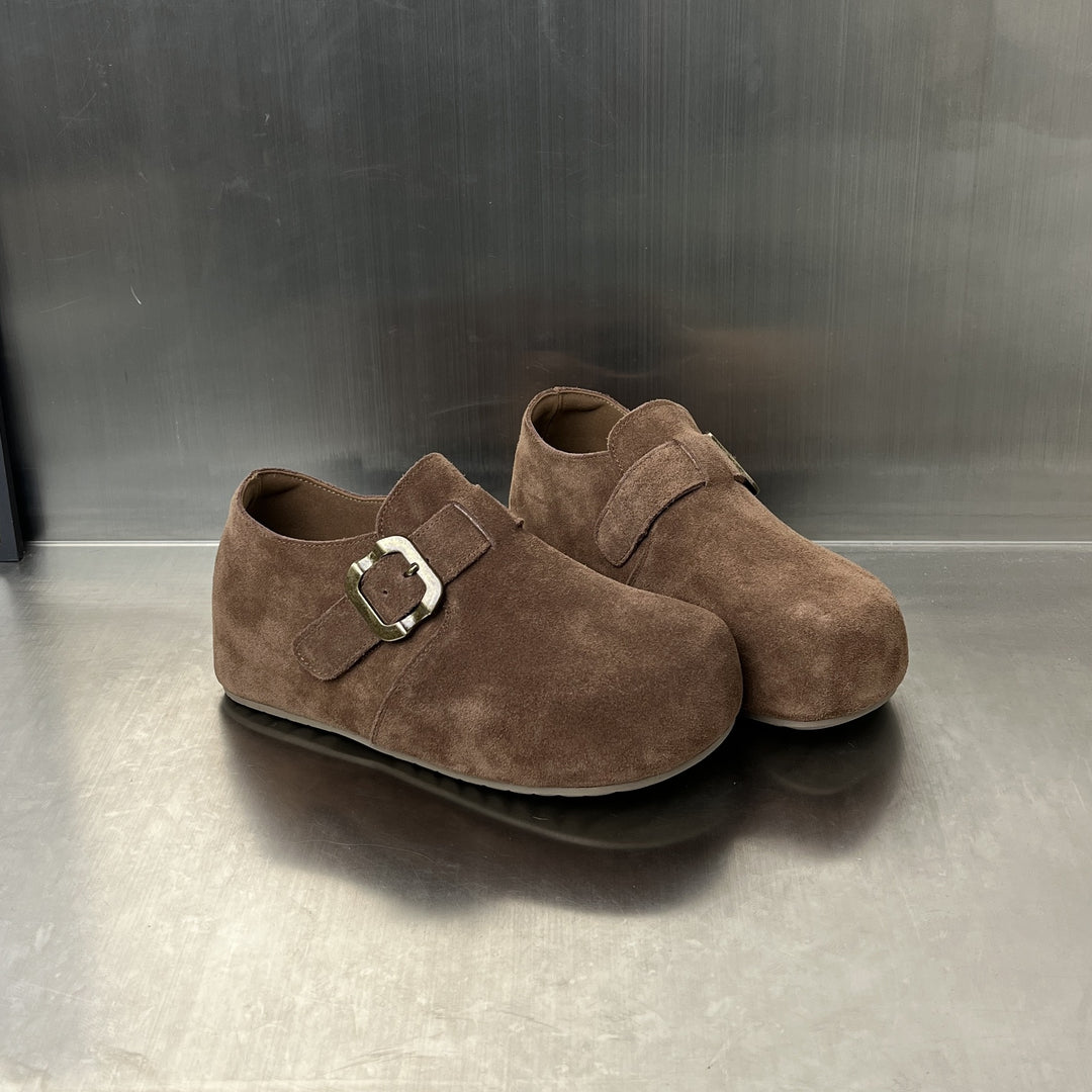 Damen Komfortable Wildleder-Clogs mit elegantem Schnallenverschluss EB