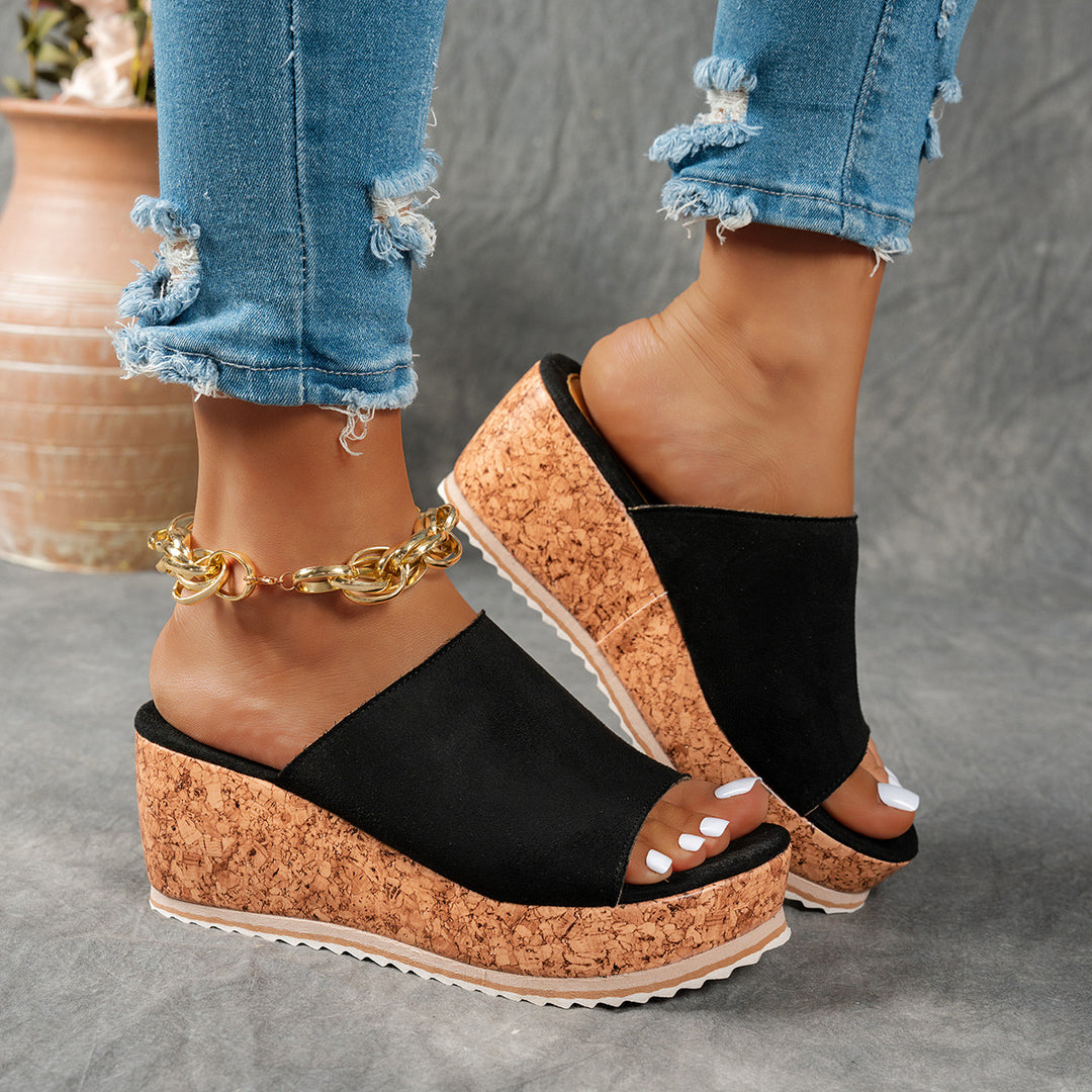 Damen Wedge-Pantoletten mit wildem Leopardenmuster und komfortabler Korksohle EB