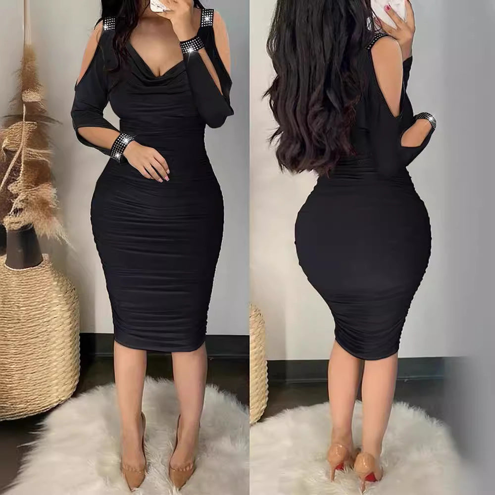 Damen Figurumspielendes Kleid mit Schulterfreischnitt und Funkelelementen EB