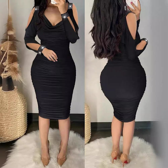 Damen Figurumspielendes Kleid mit Schulterfreischnitt und Funkelelementen EB