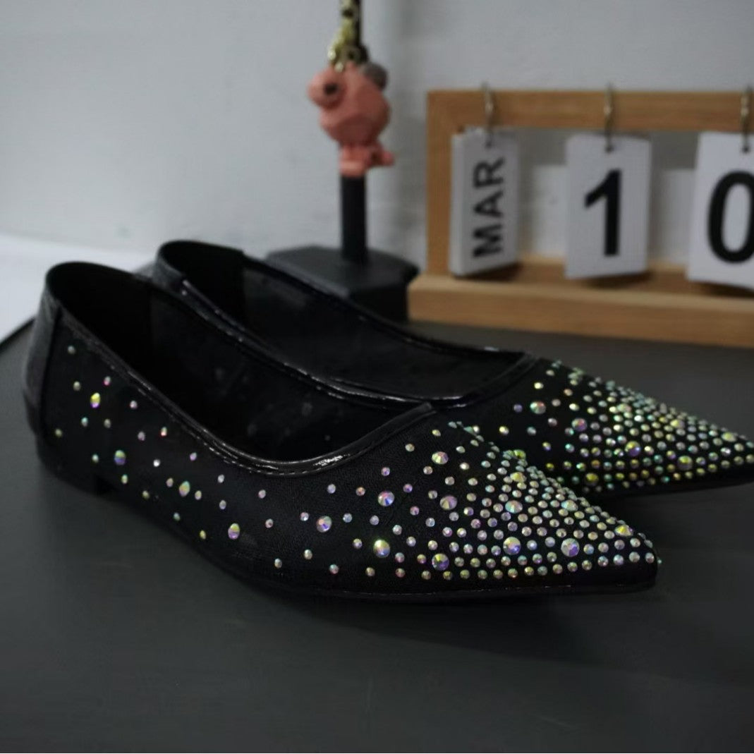 Damen Ballerinas mit funkelnden Strassdetails und spitz zulaufendem Design EB