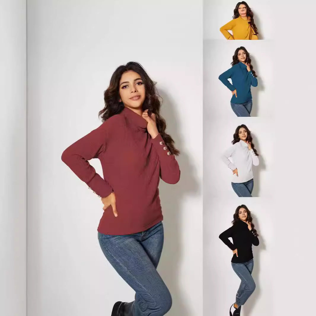 Damen Moderner Rollkragenpullover mit Knopfdetails EB