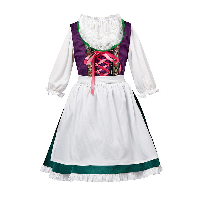 Damen nan dreiteiliges Trachtenkleid Dirndl Kostümset mit Schnürung, tailliertem Rock und abnehmbarer Carmenbluse EB