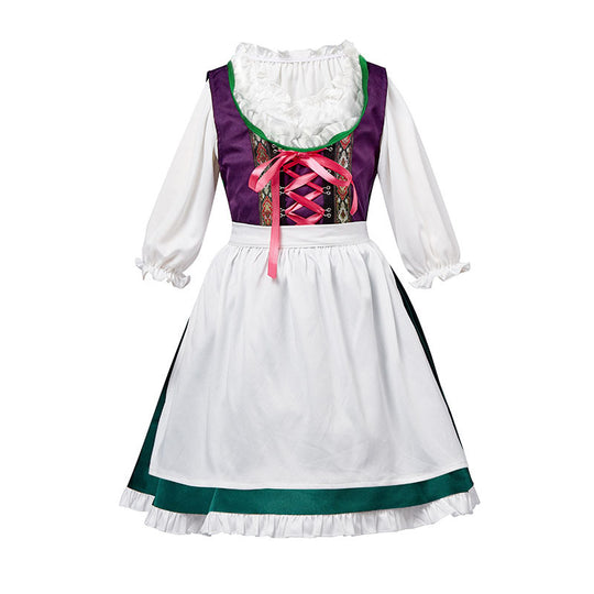 Damen nan dreiteiliges Trachtenkleid Dirndl Kostümset mit Schnürung, tailliertem Rock und abnehmbarer Carmenbluse EB