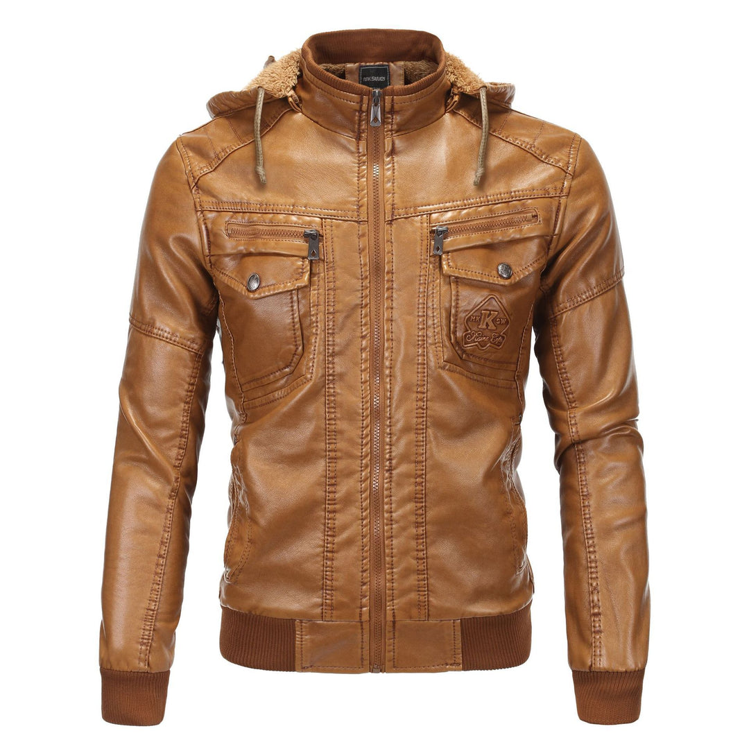 Herren Kunstlederjacke mit Kapuze und Fleece-Futter EB